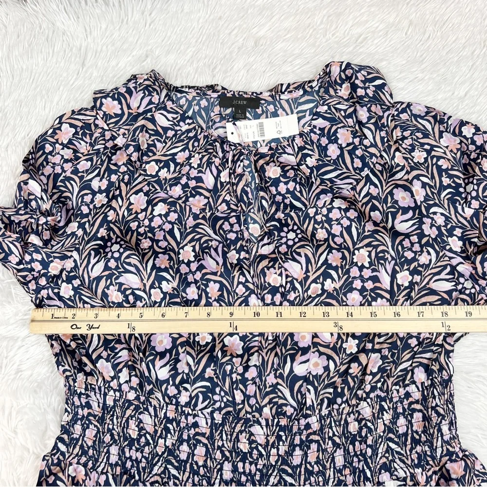 J Crew long‎ sleeve ruffle V-neck mini dress in floral fields smocked waist